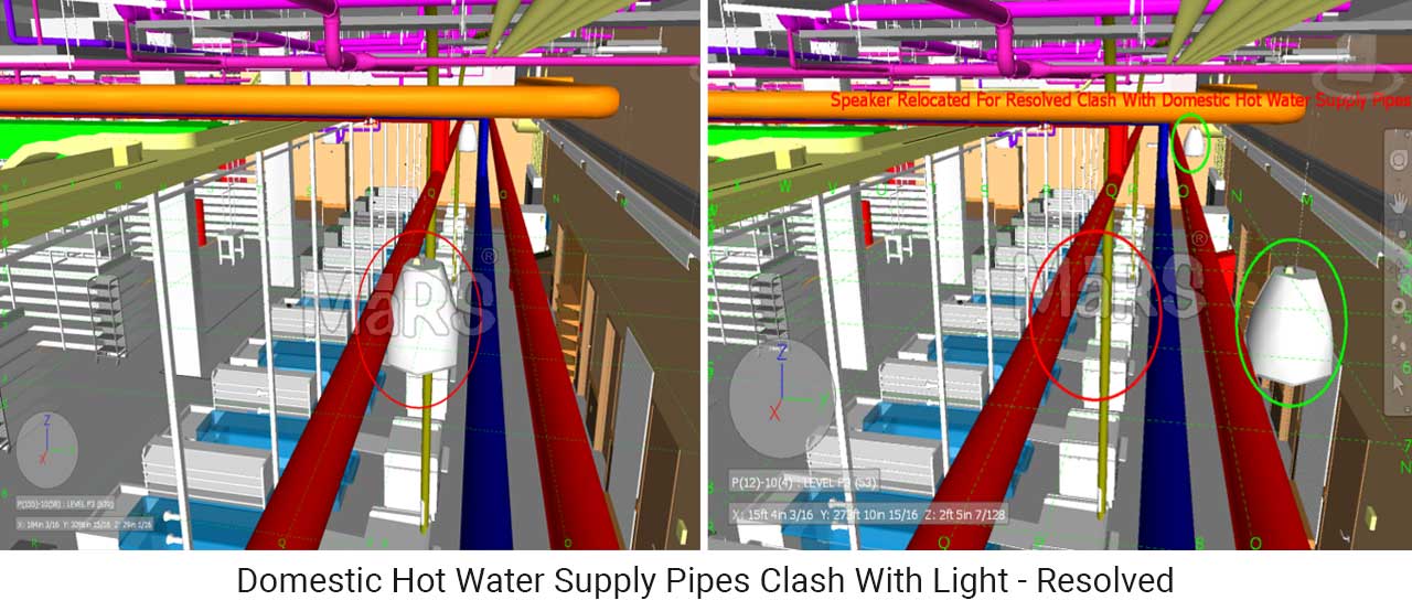 Domestic Hot Water Supply Pipes Clash With Light - Resolved